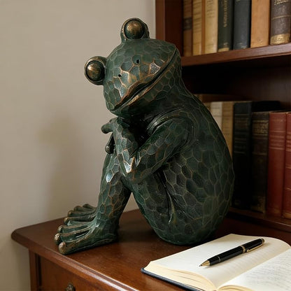 Vintage Bronze Meditating Frog Statue, 9.8" H Handcrafted Resin Zen Frog Figurine, Weather Resistant, for Garden, Patio, Indoor & Outdoor Home Decor