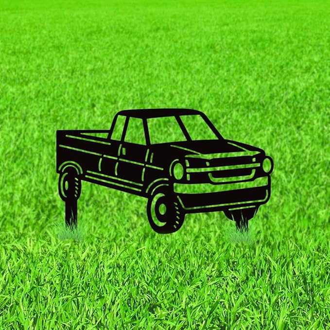 WADORN Pickup Truck Decorative Silhouette Garden Stakes, Metal Truck Car Stakes Statues Ornaments Lovers Gifts Yard Art Black Silhouette Yard Outside Decor for Backyard Patio, 9.8x10.6 Inch