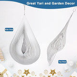 Wind Spinner Flowing-Light Effect Courtyard Decorations Made of Stainless Steel House Hanging Decoration 12“x 8“ Spinners with a 360° Rotating Hook (2 pcs Water Drop-Silver)