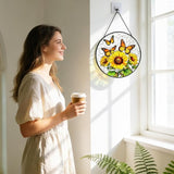Sunflower Hanging Stained Glass for Windows, Sunflower Sun Catchers Indoor Window Glass Round Wall Decor Mother's Day, Valentine's Day Ornaments Festival Gift 7.87"