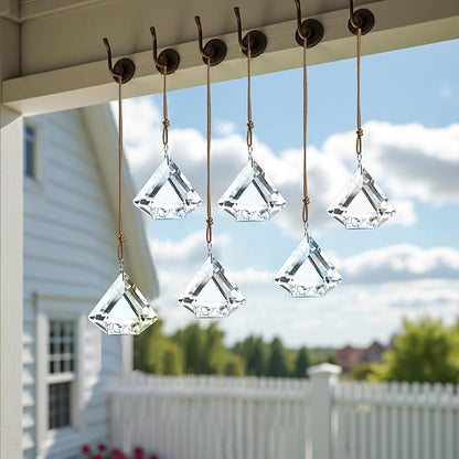 Set of 6 Crystal Glass Diamond Haingings Clear Glass Prisms Ornament Hanging Crystals Decoration for Party, Wedding, Valentines