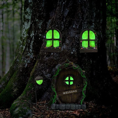 Outdoor Statues Garden Decoration,Yard Sculpture Figurine,Outdoor Statuette Garden Resin Statues,Gardening Supplies Garden Statues Ornament,Trees Decoration Garden Accessories Glow in The Dark