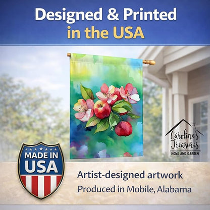 Caroline's Treasures Arkansas Apple Blossom in Watercolor House Flag Large Porch Sleeve Pole Decorative Outside Yard Banner Artwork Wall Hanging, Polyester, House Size, Multicolor