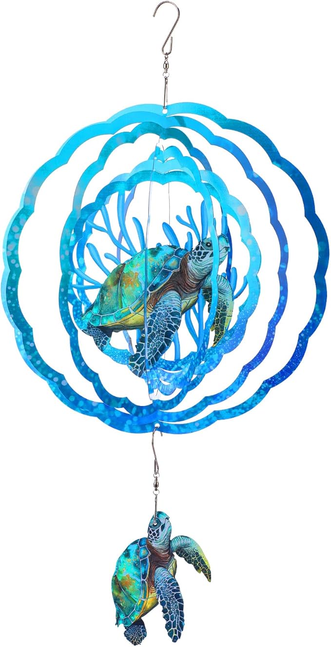 Sea Turtle Wind Spinners Outdoor Clearance - 12 Inches Hanging Stainless Steel Wind Sculpture Patio Lawn Yard Balcony Art Outside Aesthetic Decorations Cute Animal Wind Chime Creative