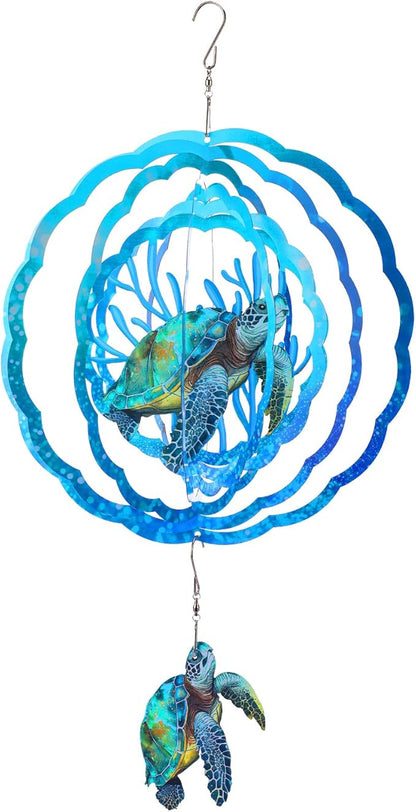Sea Turtle Wind Spinners Outdoor Clearance - 12 Inches Hanging Stainless Steel Wind Sculpture Patio Lawn Yard Balcony Art Outside Aesthetic Decorations Cute Animal Wind Chime Creative