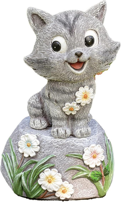 Roman 7.5” Adorable Cat on Rock Garden Statue – Outdoor Figurine – Whimsical Yard, Lawn, or Patio Decor for Cat Lovers