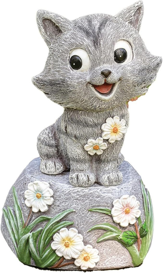 Roman 7.5” Adorable Cat on Rock Garden Statue – Outdoor Figurine – Whimsical Yard, Lawn, or Patio Decor for Cat Lovers