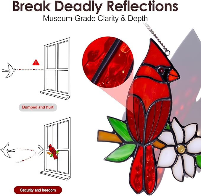 2-Pack Handmade Cardinal Stained Glass Window Hanging Suncatchers – Memorial Gifts for Women, Bird Lover Gifts, Colorful Sun Catcher Window Decor with Suction Hooks, Ready to Gift