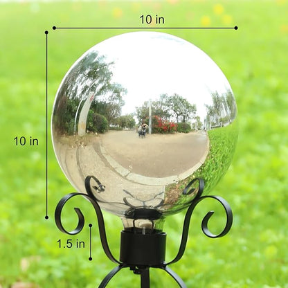 VCUTEKA Gazing Ball, Glass Mirror Polished Hollow Ball Reflective Garden Sphere, Gazing Globe for Home Garden Lawn Outdoor Ornament Yard Decorative, 10-Inch, Silvery