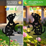 Dog Outdoor Solar Lantern Waterproof, Birthday Gifts for Christmas Women Mom, Solar Hanging Lights with Butterfly Metal Figurine, Garden Decor Outside Patio Yard Pathway Backyard Ornaments, 2 Pack