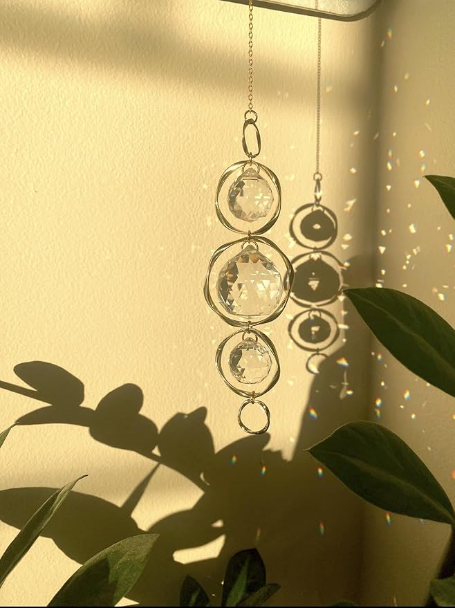 Crystal Suncatchers for Windows Hanging, 2Pcs Garden Sun Catcher Crystal Prism Balls Rainbow Maker Hanging Ornament for Home Decor