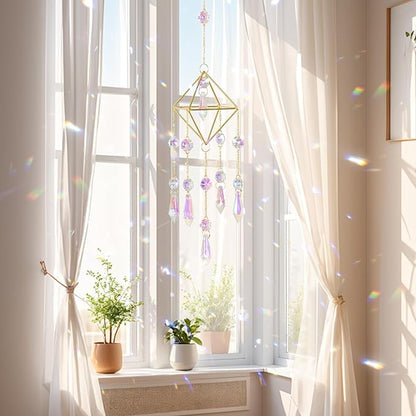 DEMIUKO Crystal Suncatcher, Suncatchers for Windows Hanging Prism Rainbow Maker Suncatchers with Crystals Indoor Outdoor Home Garden Decor for Birthday Thanks Giving Christmas(Rhombus)