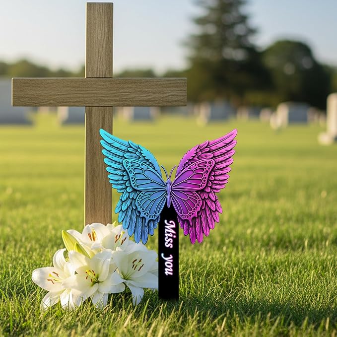Butterfly Memorial Garden Stake - Metal Miss You Grave Decorations for Cemetery - Sturdy Thickened Remembrance Plaque, Vibrant Sympathy Gift for Loss of Loved One, Cemetery Grave Marker