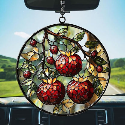 Cottage Pomegranate Acrylic Suncatcher Stained Glass Effect Window Car Hanging Christmas Ornament Indoor Outdoor Decor Garden Sun Catcher Panel for Acrylic Suncatcher Lover for Women Mom Grandma