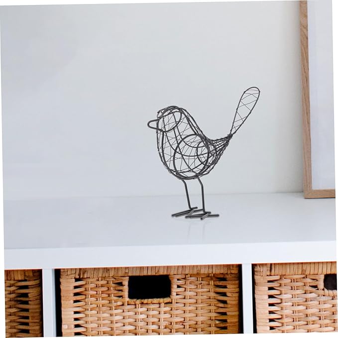 Mobestech Black Metal Bird Statue 20x23cm Garden Ornaments Stylish Black Metal Bird Art for Indoor Outdoor Decor