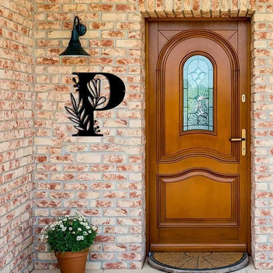 Metal Name Sign,Initial Welcome Letter Monogram Wall Decor,Wall Art Last Name Signs,Garden Door Decor for Outside,Wedding,House Warming Gift,12 inch in Height (Letter P)