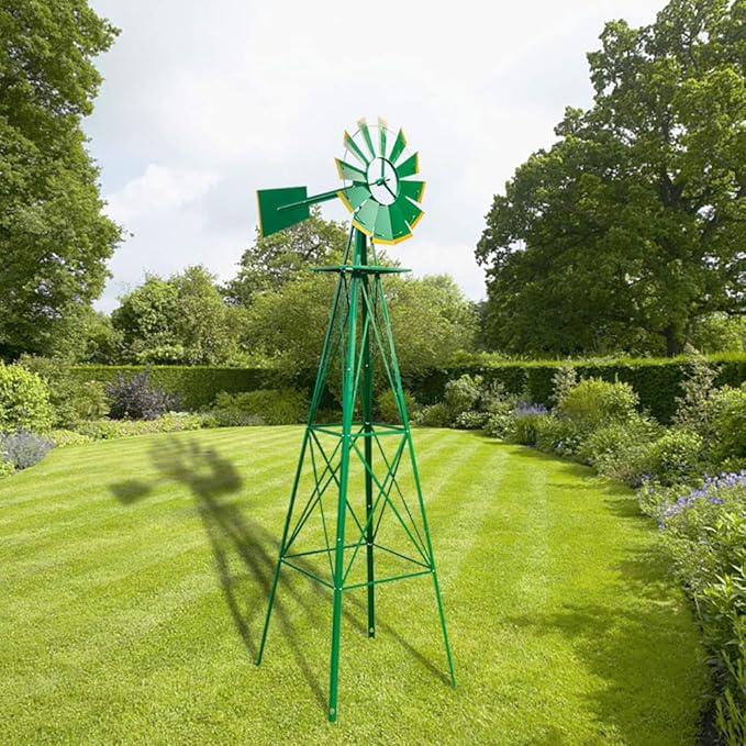 Metal Windmill for Garden Yard Decor, 8ft Tall Windmill Pinwheels Outdoor with Spinning Blades, Weather Vanes Lawn Ornaments, Weather-Resistant, Green