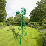 Metal Windmill for Garden Yard Decor, 8ft Tall Windmill Pinwheels Outdoor with Spinning Blades, Weather Vanes Lawn Ornaments, Weather-Resistant, Green