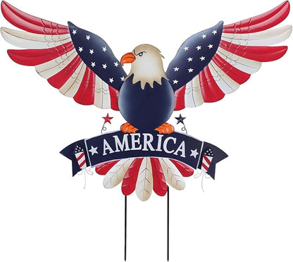 hogardeck 4th of July Decorations Outdoor, 28" Large Bald Eagle Patriotic Decorative Garden Stakes for Fourth of July Decorations, Memorial Day Metal American Eagle for Outside Yard Porch Lawn Decor