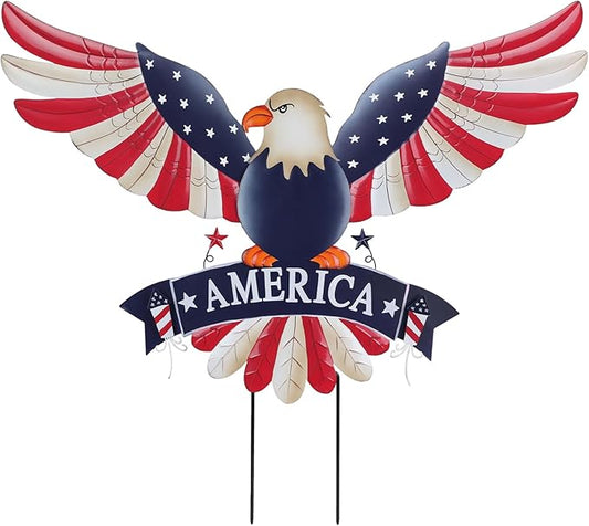 hogardeck 4th of July Decorations Outdoor, 28" Large Bald Eagle Patriotic Decorative Garden Stakes for Fourth of July Decorations, Memorial Day Metal American Eagle for Outside Yard Porch Lawn Decor