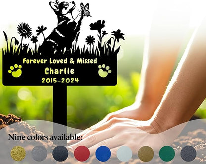 Custom Corgi Dog Memorial Grave Marker,Personalized Metal Flora Dog Memorial Stake,Dog Memorial Plaque Burial Stake Engraved Sign,Sympathy Grave Stake for Lost Dog,Dog Headstone