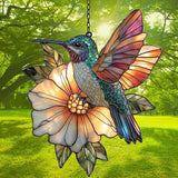 Hummingbird Mosaic Style Acrylic Suncatcher Stained Glass Effect Window Car Hanging Christmas Ornament Indoor Outdoor Decor Garden Sun Catcher Panel for Hummingbird Lover for Women Mom Grandma