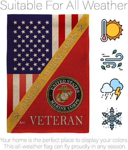 Home of Marine Corps Burlap Garden Flag - Set Wall Holder Armed Forces USMC Semper Fi United State American Military Veteran Retire Official - House Banner Small Yard Gift Double-Sided 13 X 18.5, thick burlap