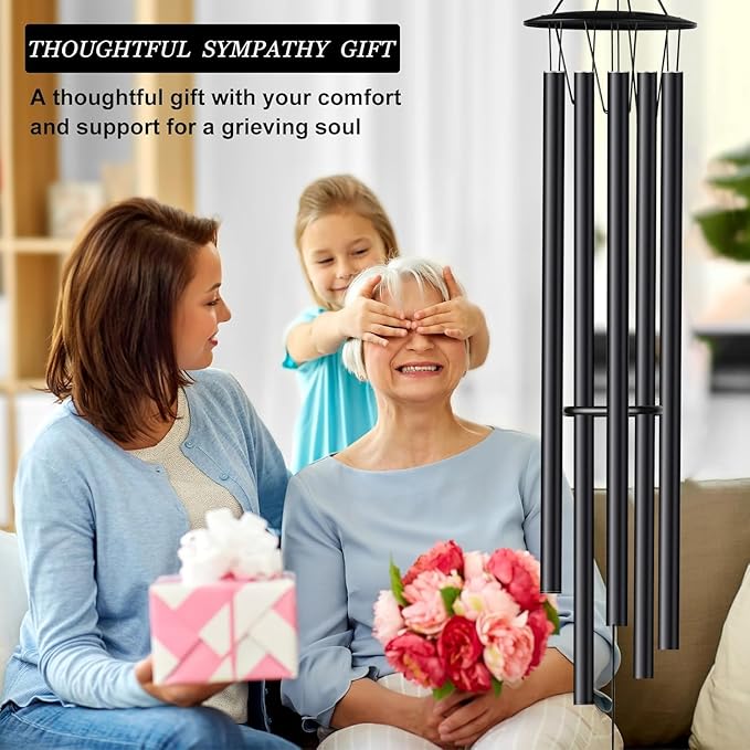 68” Large Wind Chimes for Home Garden Decor, Deep Tone Wind Chimes for Mom Grandma, Memorial Sympathy Gifts for Loss of Loved One, Black