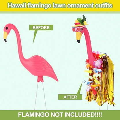 Geelin 2 Set Hawaiian Yard Flamingo Outfits for 31" Outdoor Luau Yard Flamingos Decor, Statue Not Included