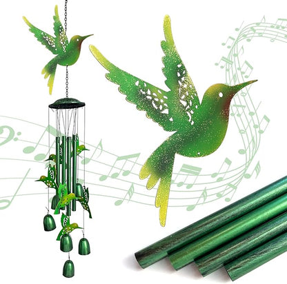 HONGLAND Wind Chimes for Outside,34" Hanging Metal Hummingbird Windchimes Outdoor,Unique Memorial Wind Chimes for Mom/Grandma,Home Decorative Ornaments for Garden, Patio, Yard Decor - Green