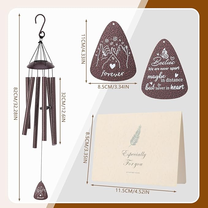 Bestie for Women,32" Bronze Mom Wind Chimes,Bestie Gifts Friendship Gift for Birthday Mother's Day Unique Bestie Gift Ideas for Outdoor Patio,Garden,Window and Home Decoration