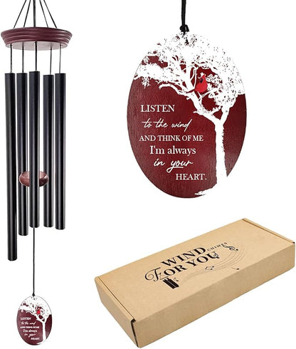 Cardinal Memorial Wind Chimes for Loss of Loved One, 33.5" Red Cardinal Sympathy Wind Chimes Outdoor Deep Tone, Tree of Life Remembrance Gift for Loss of Mom Dad, Funeral Gift