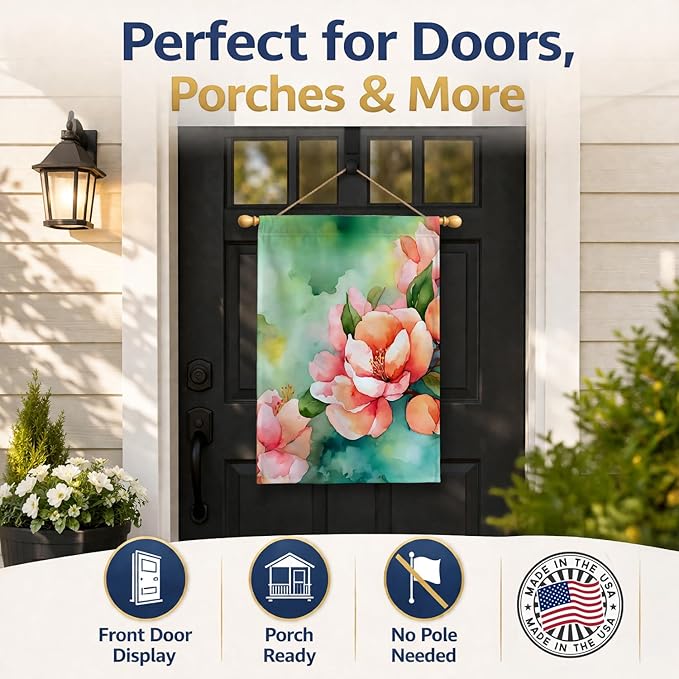 Caroline's Treasures Delaware Peach Blossom in Watercolor House Flag Large Porch Sleeve Pole Decorative Outside Yard Banner Artwork Wall Hanging, Polyester, House Size, Multicolor