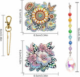 MVVMTOP 2pcs Diamond Art Painting Wind Chime with Crystal Pendant, DIY Flowers Double-Sided Design Special Shape Acrylic Crystal Diamond Ornament, Home Window Garden Hanging Pendant Decoration