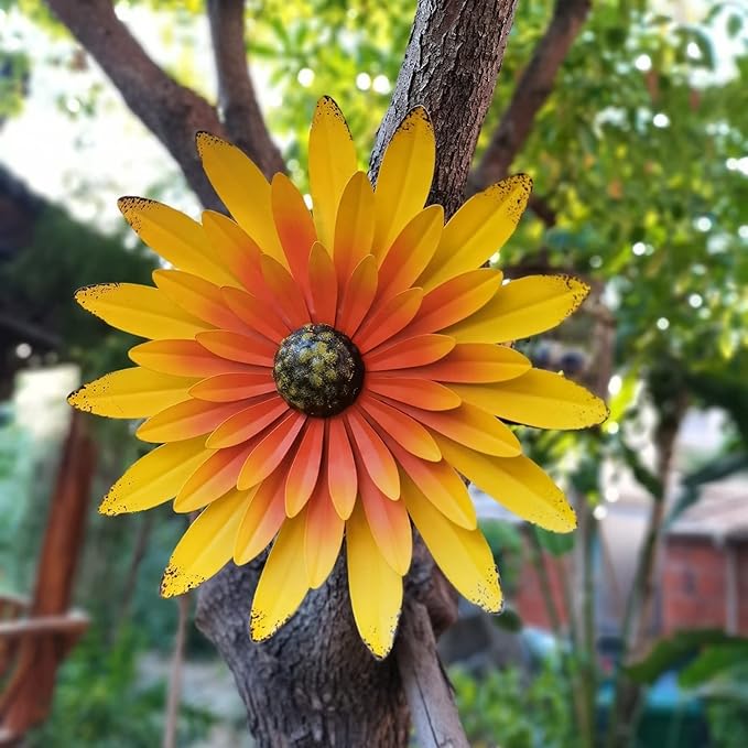 Metal Flower Wall Art Decor 12 in Iron Beautiful Floral Sculpture Hanging Wall Statue for Home Garden Patio (Color : Orange)
