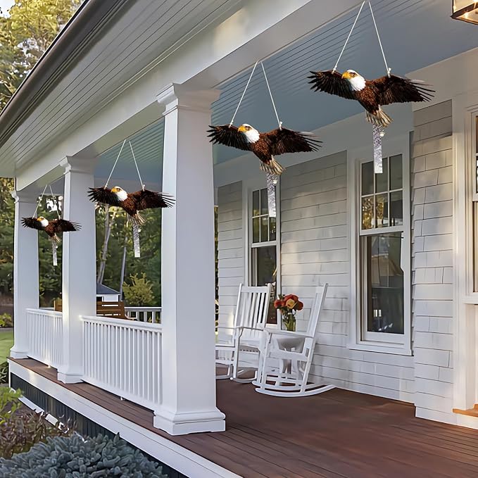 4Pack Plastic Owl Fake Owls, Reflective Owl Hanging Decoration, Barn Swallow Deterrent Dual-Side Printed Raster Fake Eagle for Garden Patio Windows