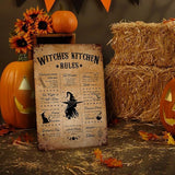 Witches Kitchen Rules Metal Tin Signs Vintage Witches Kitchen Decor Halloween Party Retro Decorations for Home Bar Cafe Porch Patio Yard Outdoor Decorative 12x8 Inch (Retro Copper Rust)