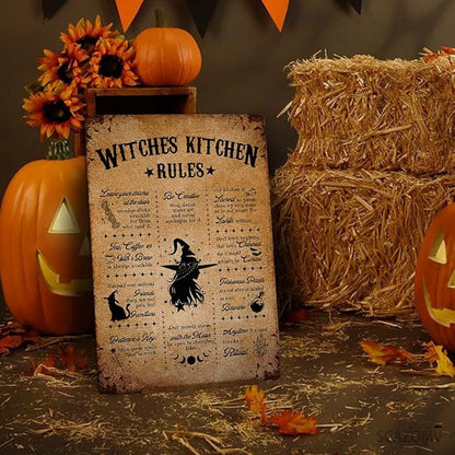Witches Kitchen Rules Metal Tin Signs Vintage Witches Kitchen Decor Halloween Party Retro Decorations for Home Bar Cafe Porch Patio Yard Outdoor Decorative 12x8 Inch (Retro Copper Rust)