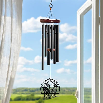 Personalized Customize Name 12 Zodiac Signs Wind Chime, Metal Iron 37 Inch Outdoor Memorial Gift for Garden Yard Patio Home Decor, Black (Gemini)