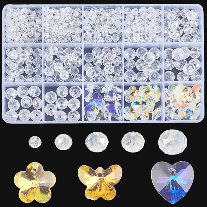 SUNNYCLUE 525Pcs Lamp Crystals Prisms Suncatcher Prism Rainbow Maker Glass Rondelle Heart Butterfly Bead Charms Chandelier Crystal Beads Hanging Ornament for Home Room Indoor Windows Lamp Decoration