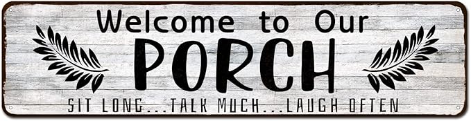 Welcome to Our Porch Sign, Aluminum Metal Wall Sign for Home, Bar, Farmhouse, 4"x16" Use Outdoor/Indoor