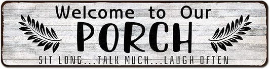 Welcome to Our Porch Sign, Aluminum Metal Wall Sign for Home, Bar, Farmhouse, 4"x16" Use Outdoor/Indoor