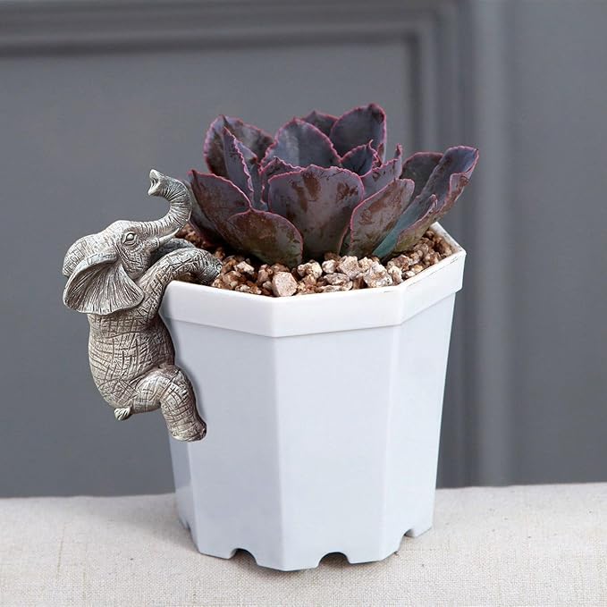 Cute Climbing Elephant Flower Pot Hugger Figurines Resin Hanging Elephant Statue Planter Pot Decorations for Home Garden Fence Balcony Patio Lawn Yard Ornaments