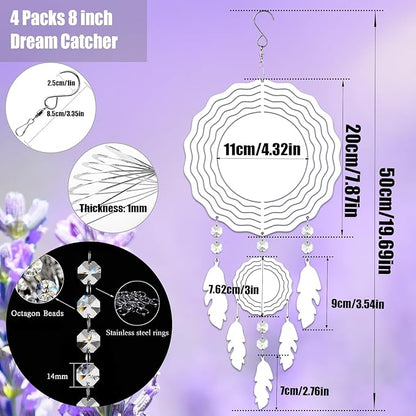 4Pack 8inch Sublimation Wind Spinner Blanks 3D Aluminum Metal Wind Sculpture Kinetic Spinners for Yard and Garden Indoor Art Ornaments Hanging Decoration (Dream Catcher)
