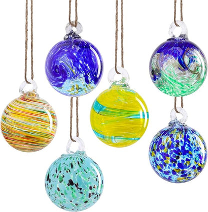 VCUTEKA Hanging Garden Gazing Ball, Hand-Blown Glass Witch Ball for Outdoor Garden Décor, 6pcs 3" Colorful Swirl