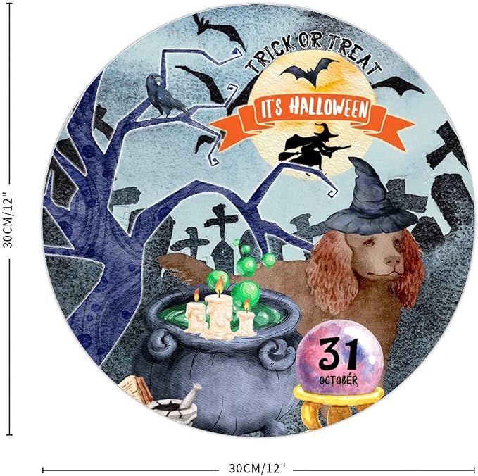 Retro Metal Sign 12"x12",Happy Halloween Scary Night Grave Witch Bats Trick Or Treat Dog Aluminum Tin Metal Sign for Home Living Room Bedroom Garden Farm Patio Decor Wall Art Poster