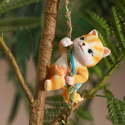 Climbing Cat Tree Hugger Garden Animal Statue Resin Sculpture Yard Decor for Outside, Funny Tree Climber Figurine Outdoor Patio Lawn Ornaments