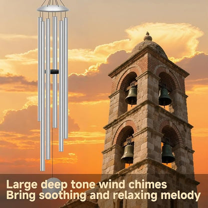 66" Extra Large Wind Chimes for Outside Deep Tone, 6 Thick and Bold Aluminum Tubes Tuned Relaxing Melody Wind Chime, Big Wind Chimes for Garden Patio Decor, Great Gift Idea for Mother's Day (Silver)