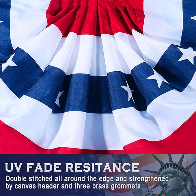 USA Pleated Fan Banner American Half Fan Patriotic Bunting Flag with Canvas Header and Brass Grommets for 4th of July Memorial Day Indoor Outdoor Decoration (4, 2x4 Feet)