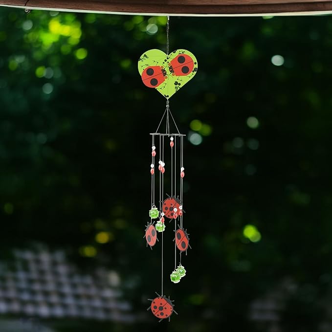 Red Carpet Studios Wind Chimes - Charley Harper Mid Century Modern Spiral Wind Chime Garden Gift, 30.25" Long, Ladybug Lovers